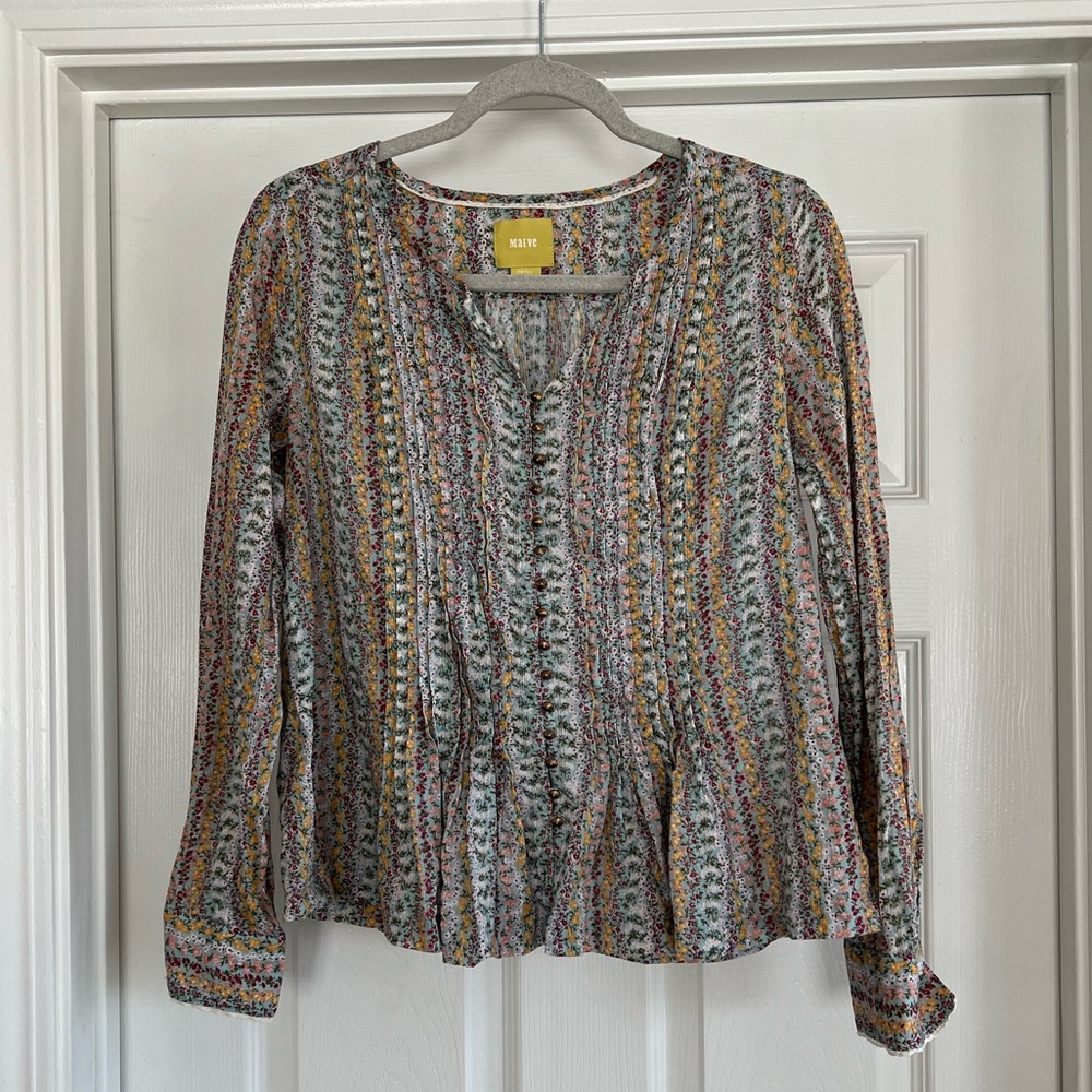 Anthropology Boho Floral Blouse Size Small